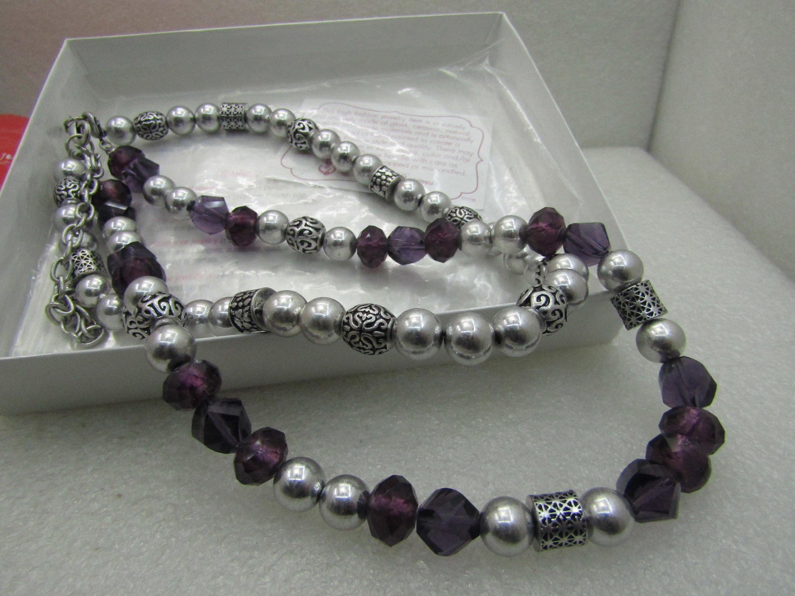 Vintage Double Strand Silver & Purple Beaded Necklace, Premier Designs, 20" - 2