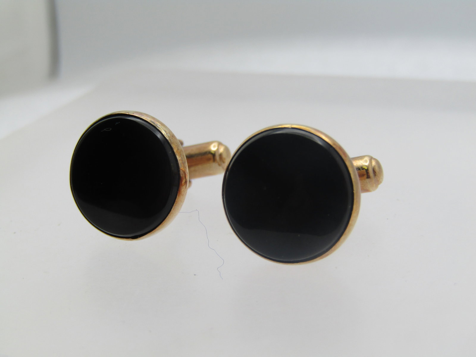 Vintage Black Glass Round Cufflinks, 5/8" 1960's-1970's - 2