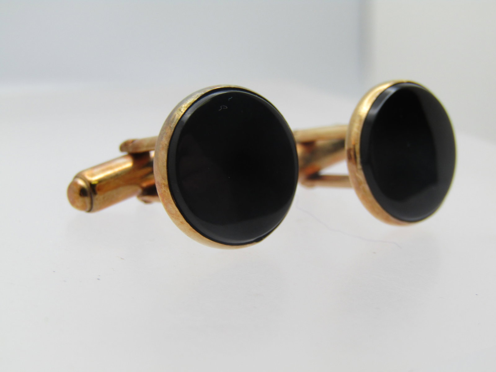 Vintage Black Glass Round Cufflinks, 5/8" 1960's-1970's - 3