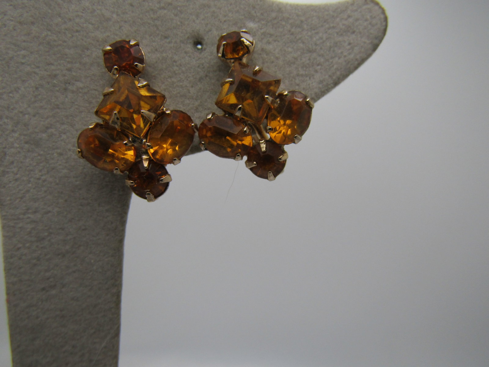 Vintage Gold Rhinestone Earrings, Screwback, 1940's-1950's, (1 of 6)