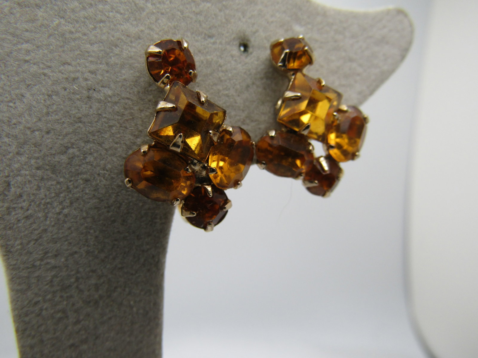 Vintage Gold Rhinestone Earrings, Screwback, 1940's-1950's, - 2