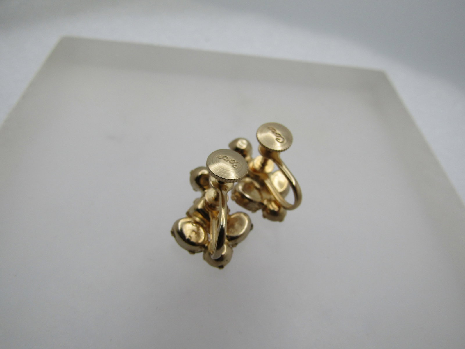 Vintage Gold Rhinestone Earrings, Screwback, 1940's-1950's, - 3