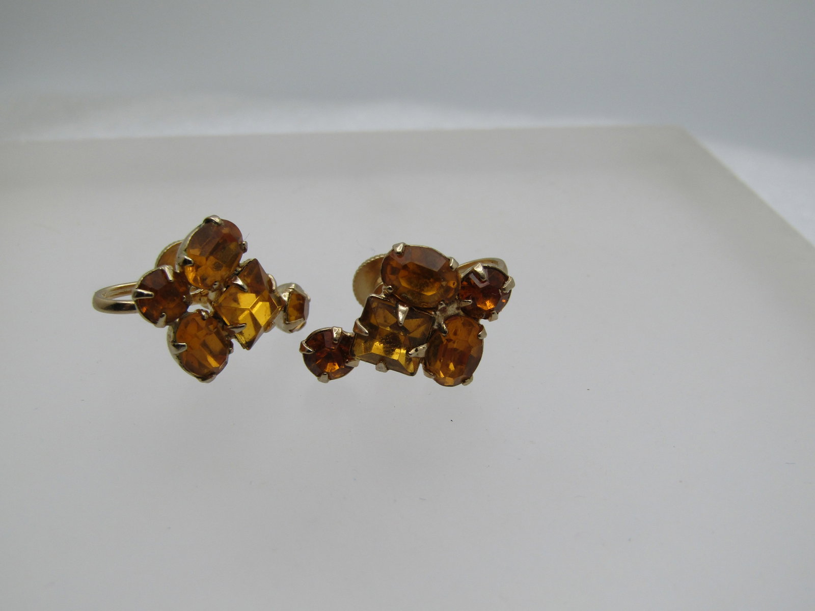 Vintage Gold Rhinestone Earrings, Screwback, 1940's-1950's, - 4