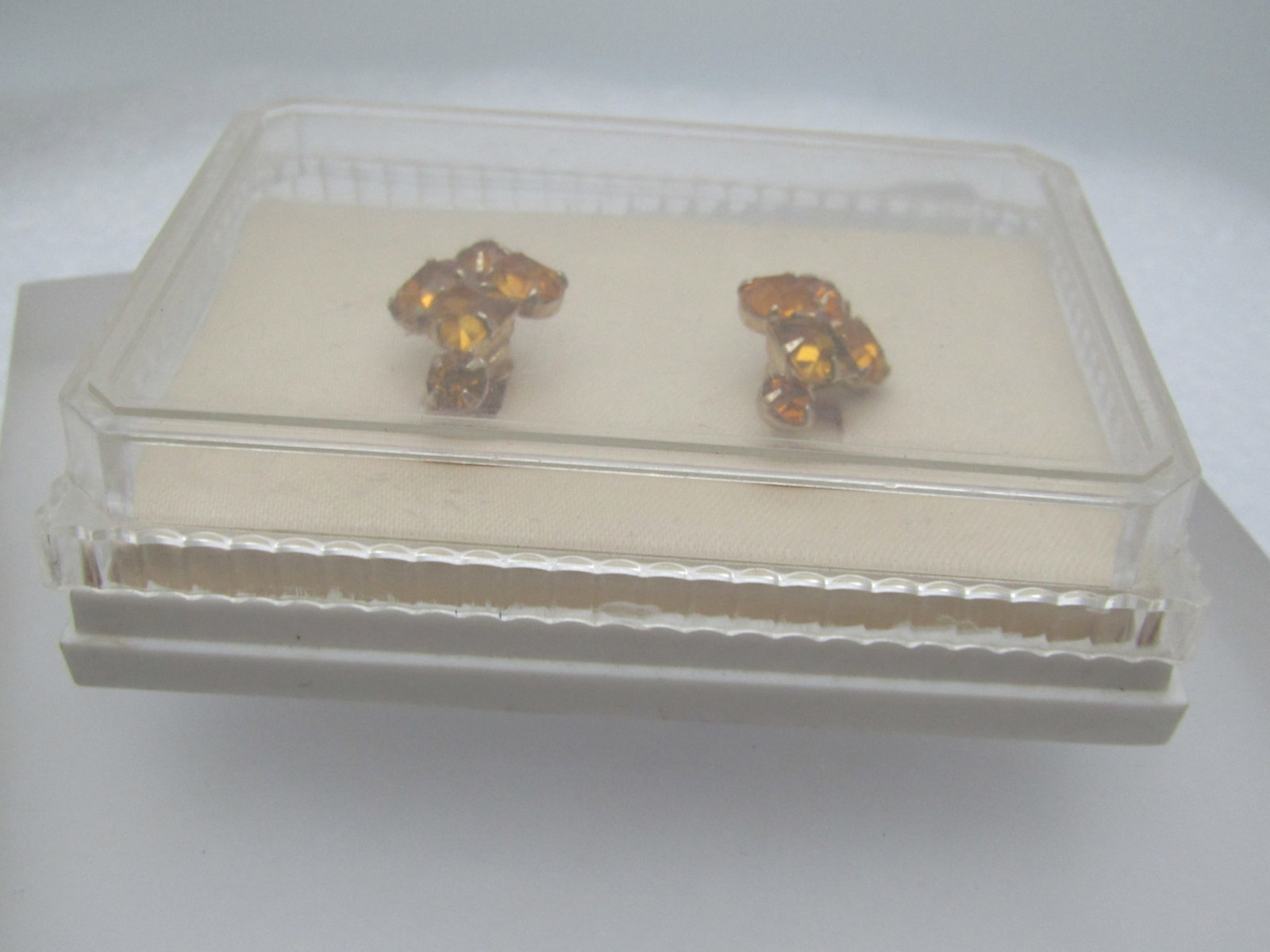 Vintage Gold Rhinestone Earrings, Screwback, 1940's-1950's, - 6