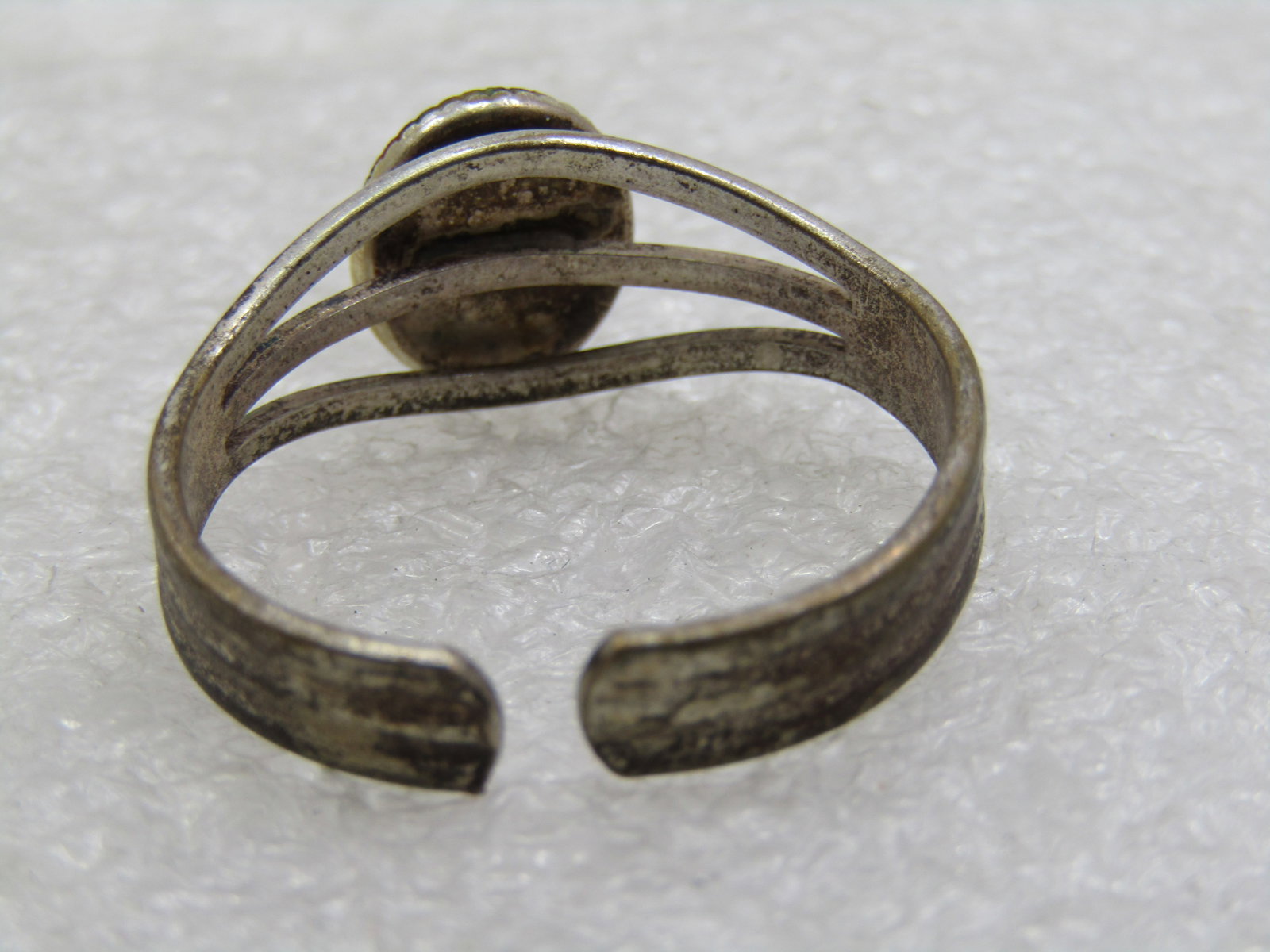 Vintage Silver Tone Red Glass Stone Ring, Adj. 6-8 - 6