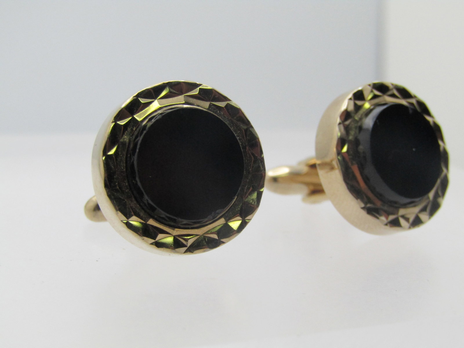 Vintage Hickok Black Cufflinks, Diamond Cut, 1960's-1970's - 3