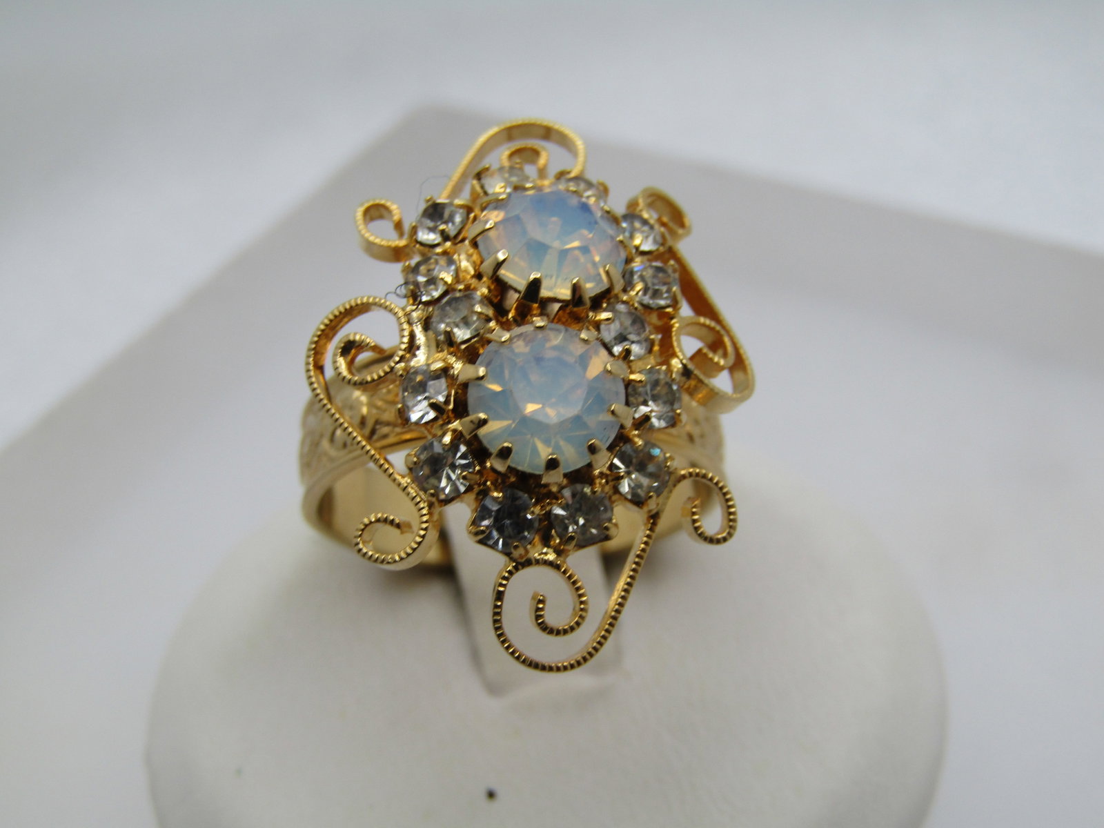 Vintage Faux Opal Rhinestone Ring, Adjustabel, 1970's-1980's - 2