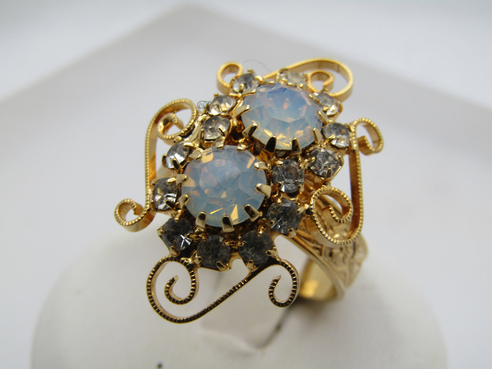 Vintage Faux Opal Rhinestone Ring, Adjustabel, 1970's-1980's - 3