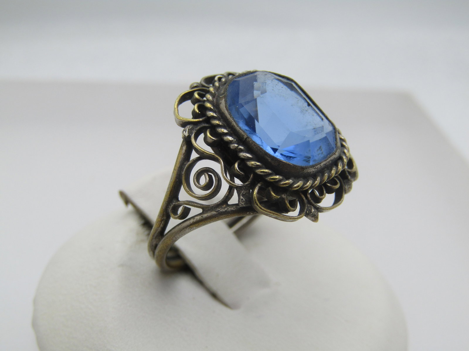 Vintage Silver Tone Blue Filigree Ring, Sz. 7, - 2