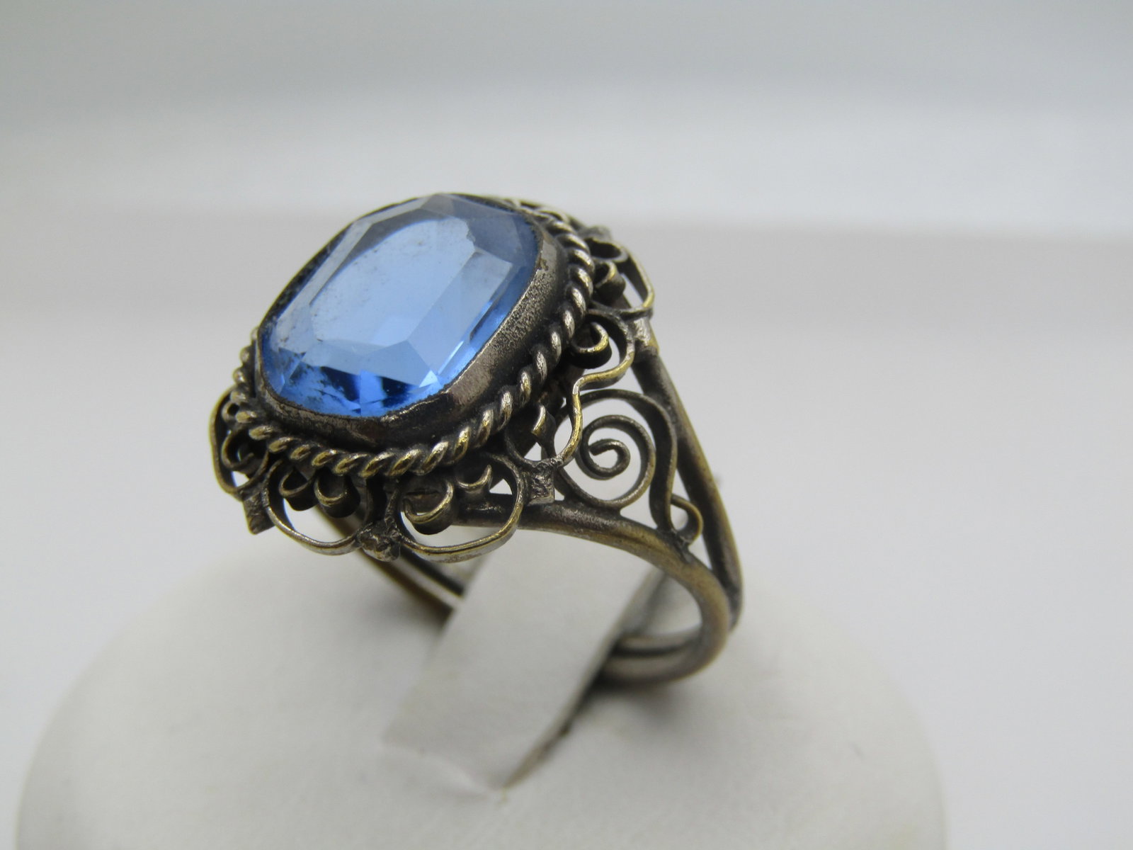 Vintage Silver Tone Blue Filigree Ring, Sz. 7, - 3