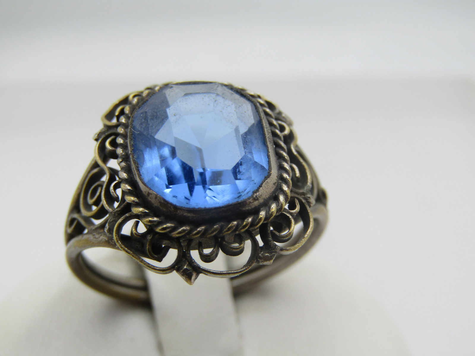 Vintage Silver Tone Blue Filigree Ring, Sz. 7, - 4