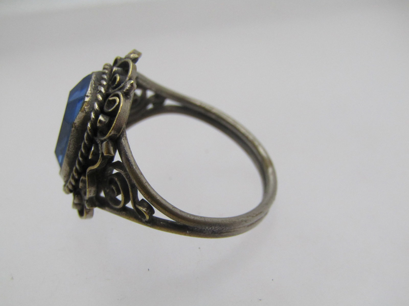 Vintage Silver Tone Blue Filigree Ring, Sz. 7, - 5