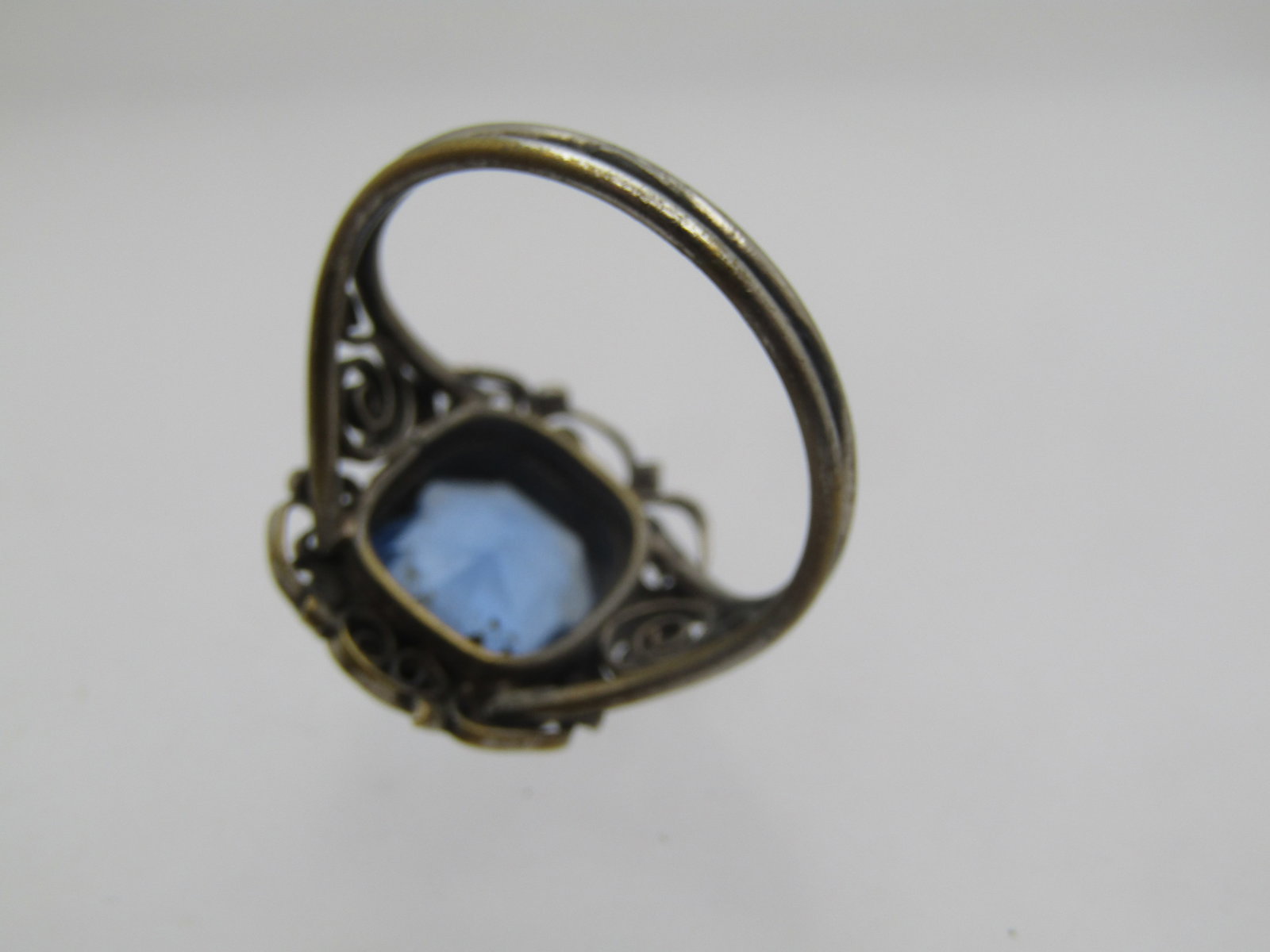 Vintage Silver Tone Blue Filigree Ring, Sz. 7, - 6