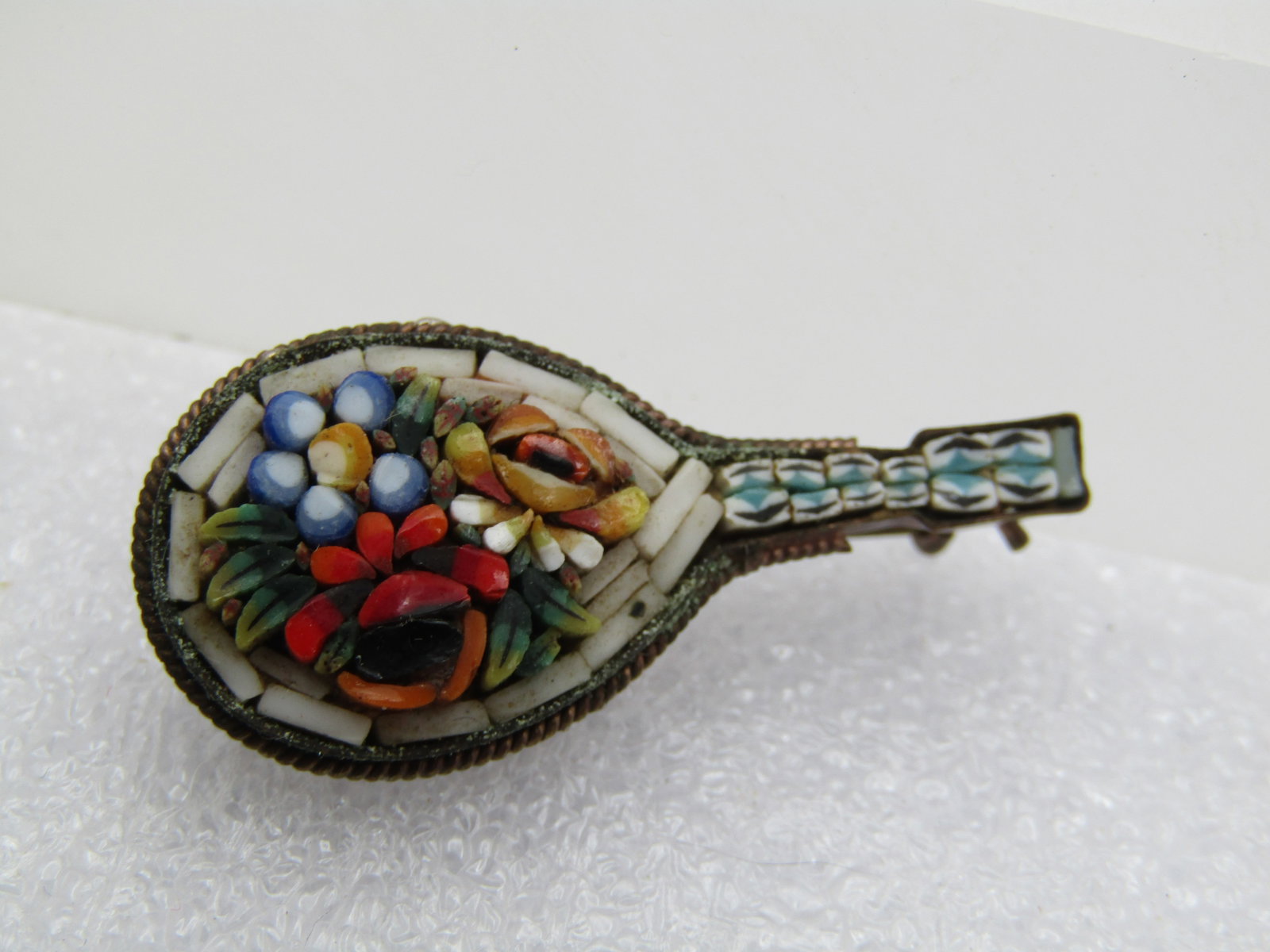 Vintage Micromosaic Lute Brooch, 1940's-1950's - 4