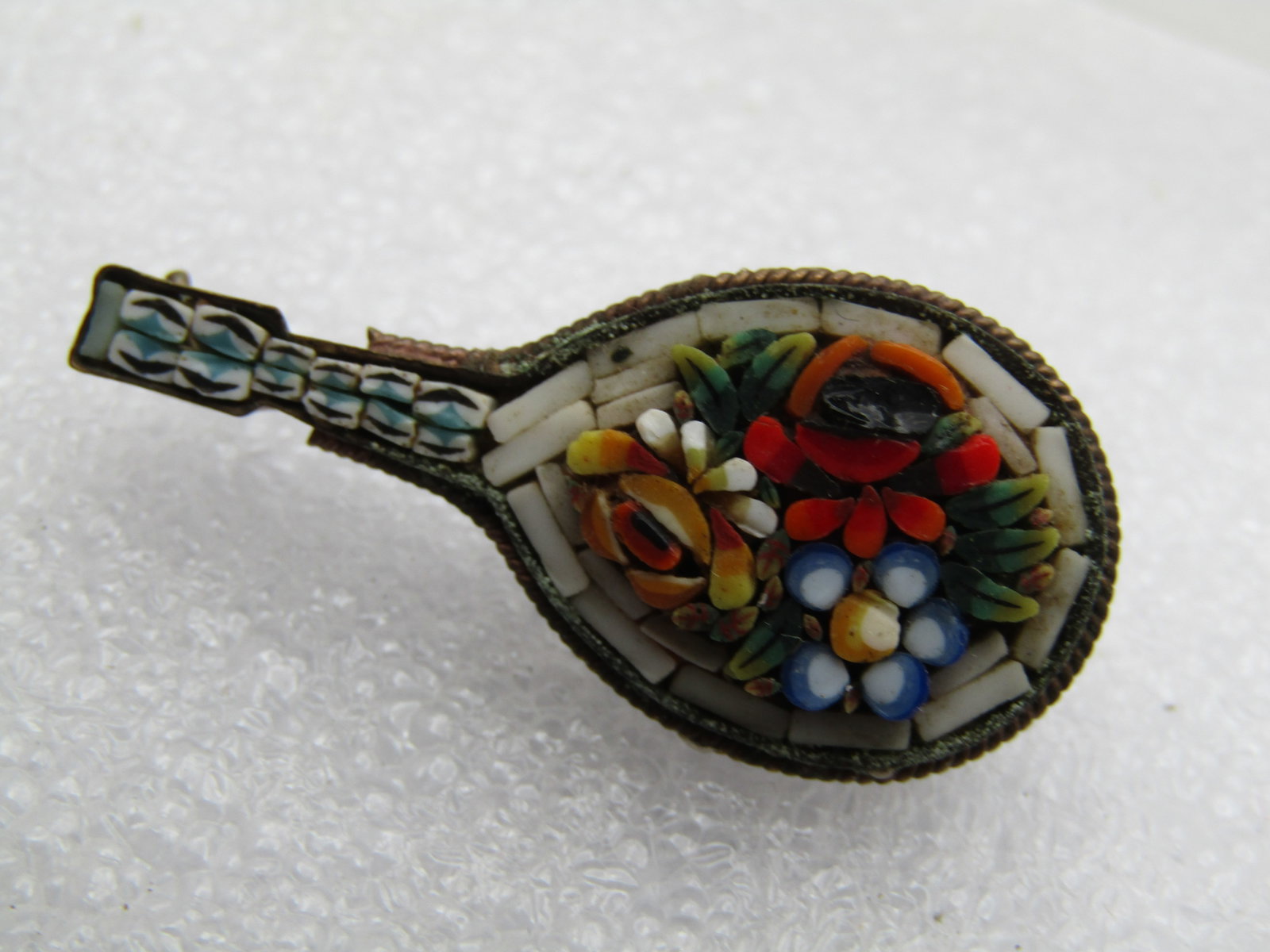 Vintage Micromosaic Lute Brooch, 1940's-1950's - 6