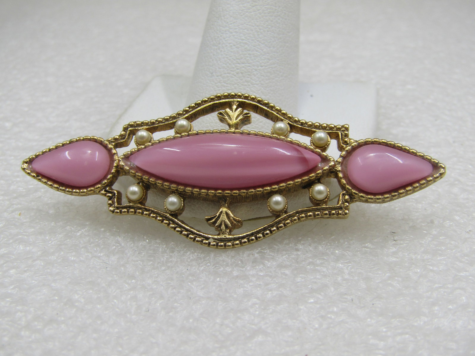Vintage Pink Glass Faux Pearl Brooch, 2.75" - 3