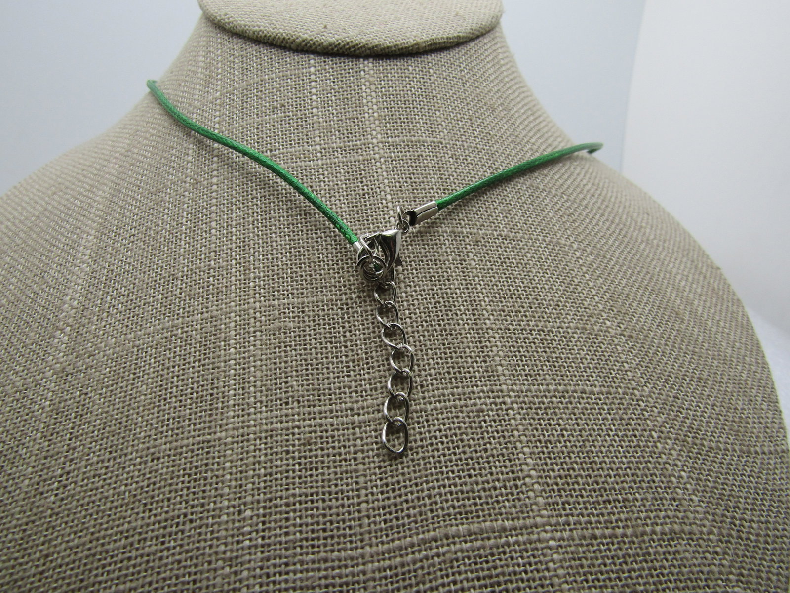 Vintage Rhinestone Bypass Pendant Necklace, 17"-19", Green Cord - 5