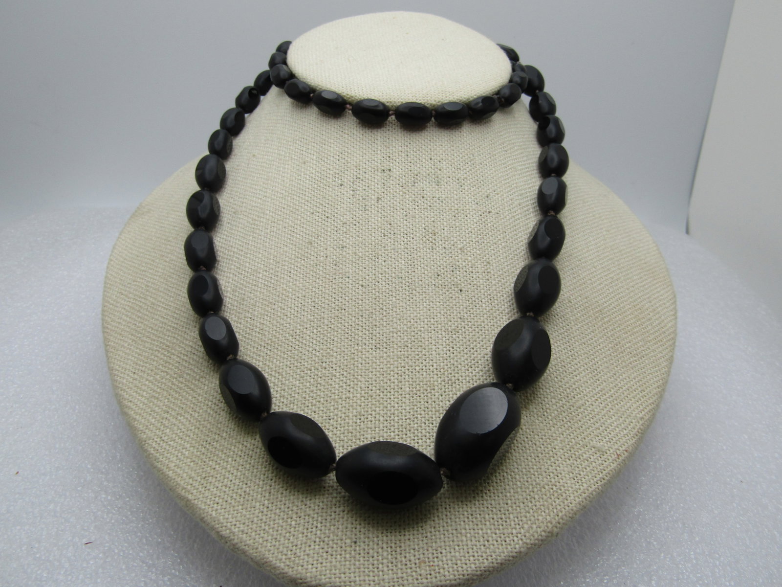 Vintage Black Cut Glass Mourning Necklace, Graduated, 28", 1930's-1940's (1 of 5)