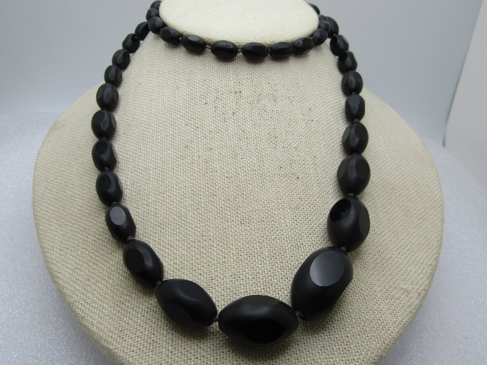 Vintage Black Cut Glass Mourning Necklace, Graduated, 28", 1930's-1940's - 2