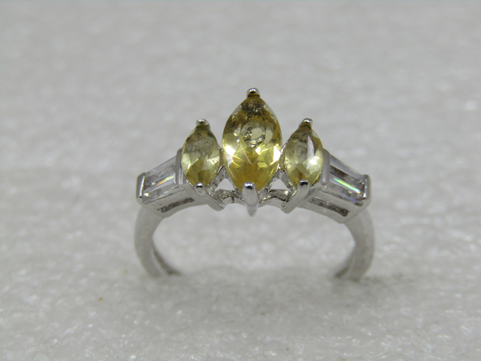 Silver Plated Yellow & Clear Stone Ring, Sz. 6, Engagement/Cocktail - 2