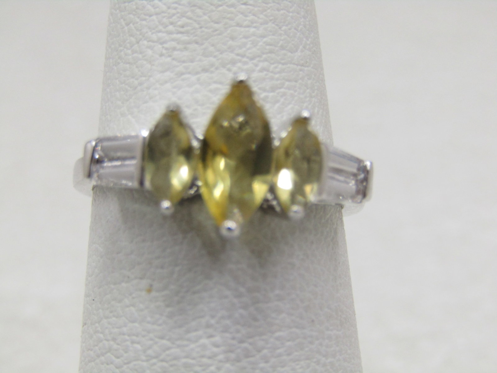 Silver Plated Yellow & Clear Stone Ring, Sz. 6, Engagement/Cocktail - 4