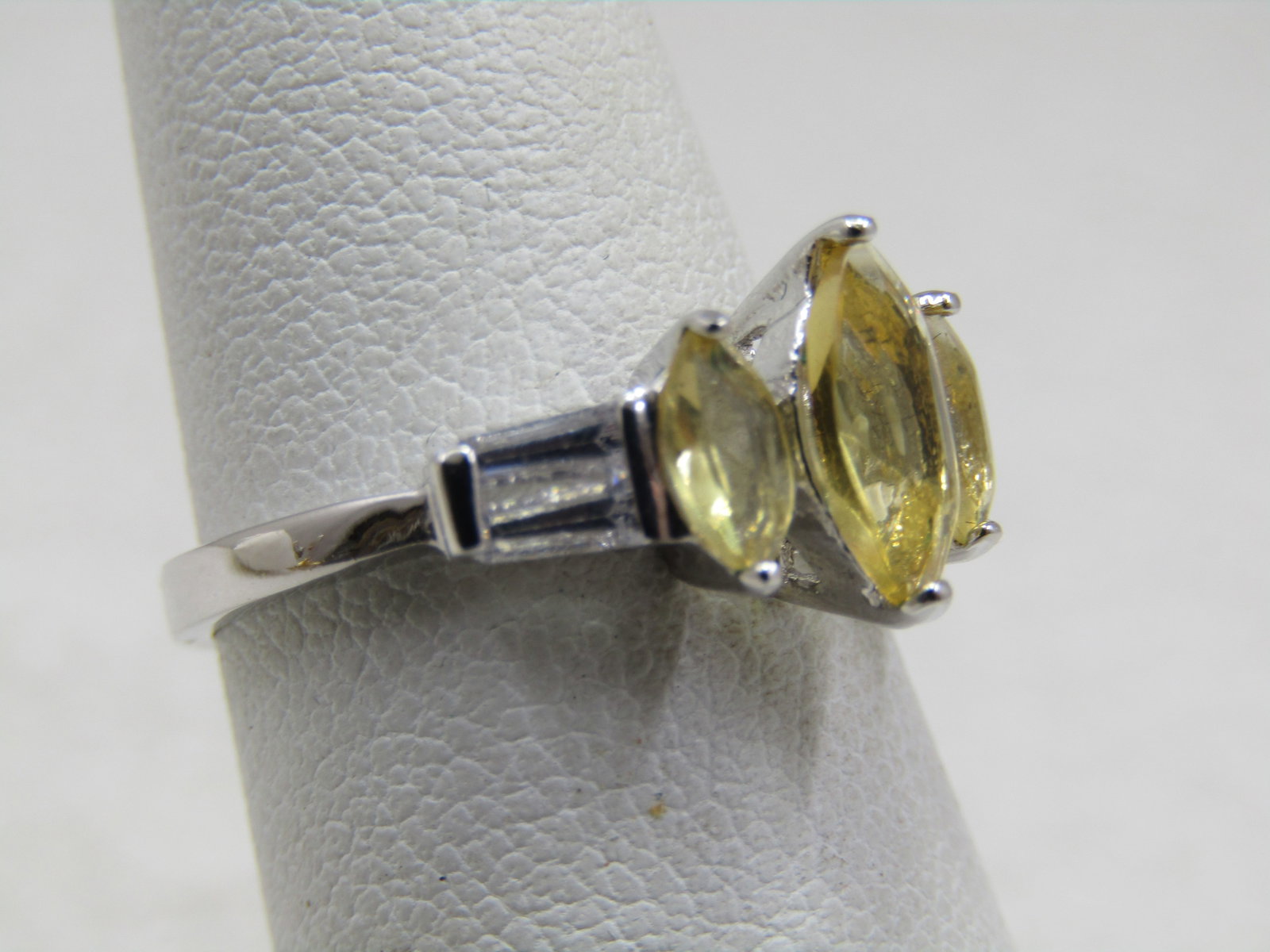 Silver Plated Yellow & Clear Stone Ring, Sz. 6, Engagement/Cocktail - 5