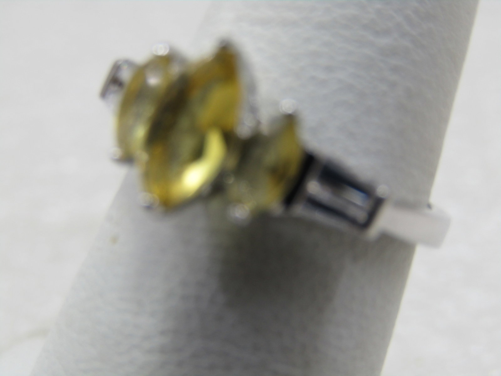 Silver Plated Yellow & Clear Stone Ring, Sz. 6, Engagement/Cocktail - 6