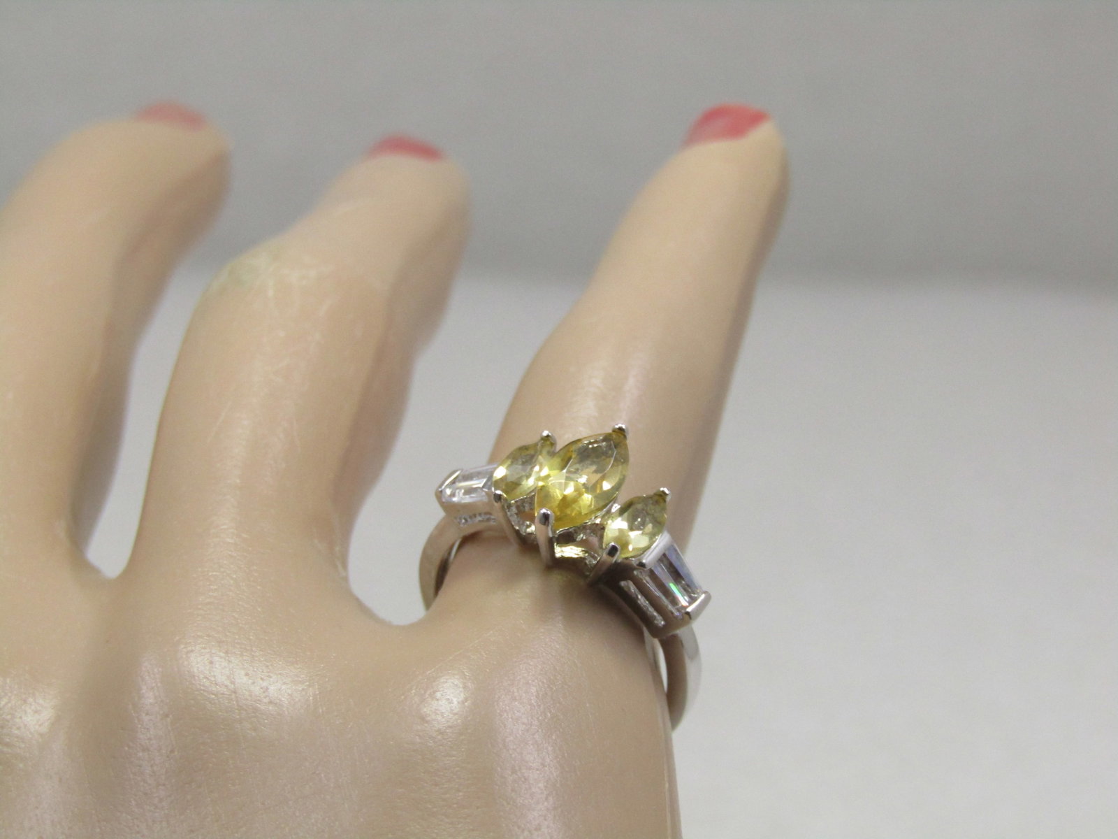 Silver Plated Yellow & Clear Stone Ring, Sz. 6, Engagement/Cocktail - 7