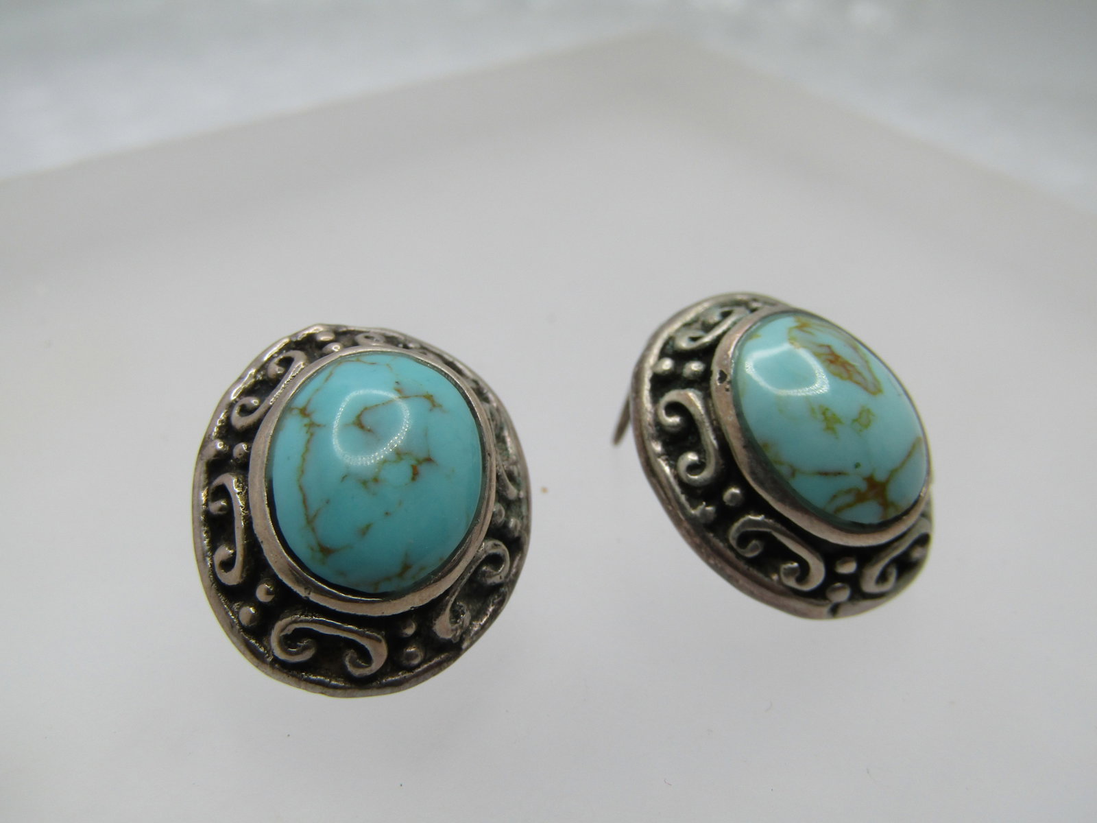 Vintage Sterling Southwestern Faux Turquoise Earrings. 1990's - 2