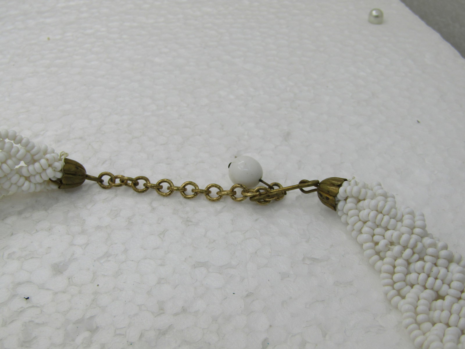 Vintage White Beaded Woven Choker Necklace, 14.5", 1930's-1940's - 5