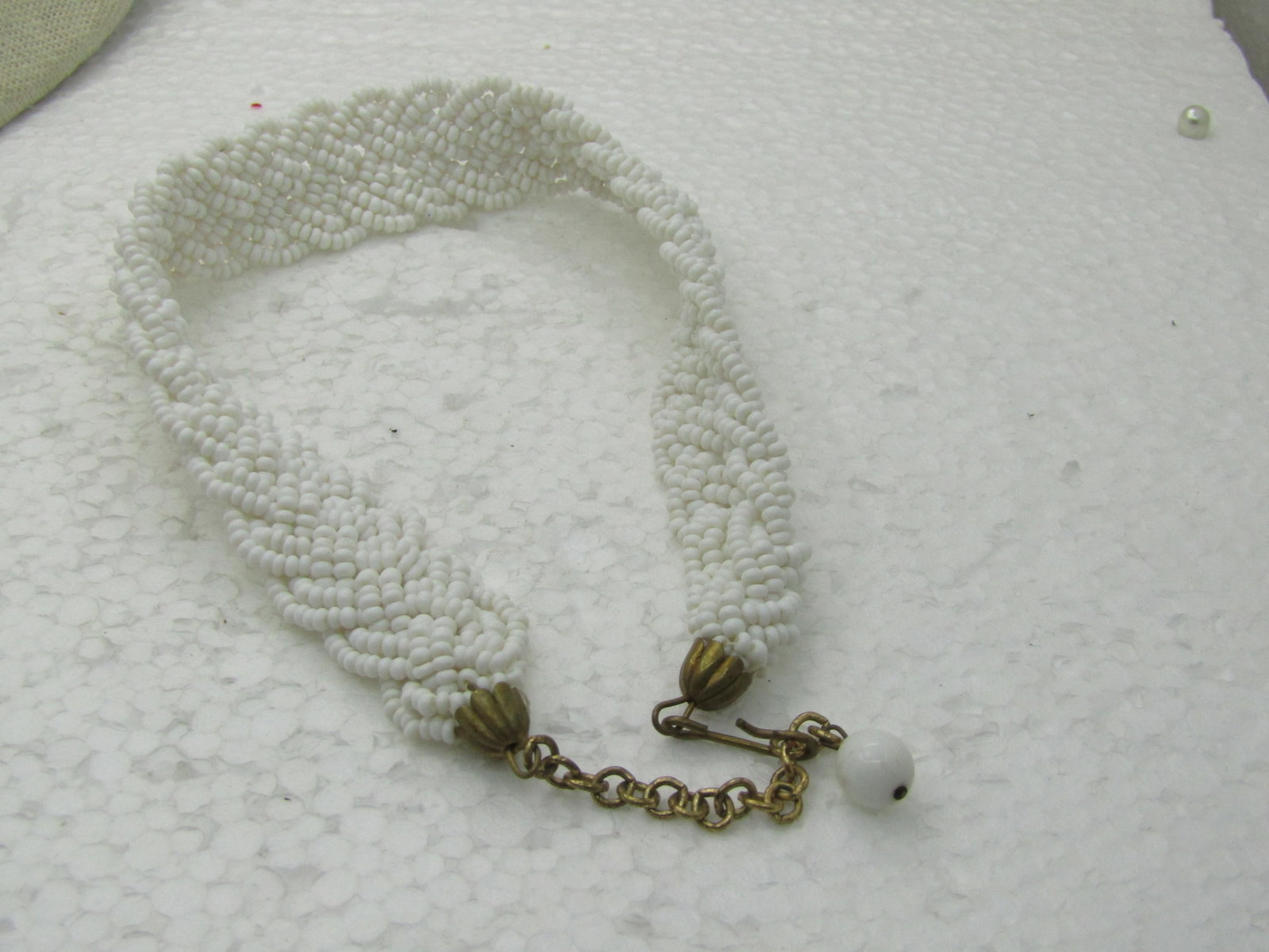Vintage White Beaded Woven Choker Necklace, 14.5", 1930's-1940's - 6