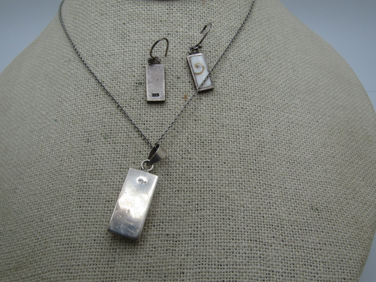 Vintage Swirled Glass Necklace, Earrings, Ring Set, 19", Sz. 5.5, Pierced - 9