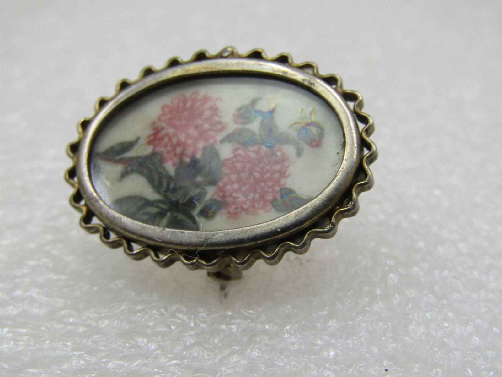 Vintage .800 SIlver Pink Dahlia Brooch, Signed - 2