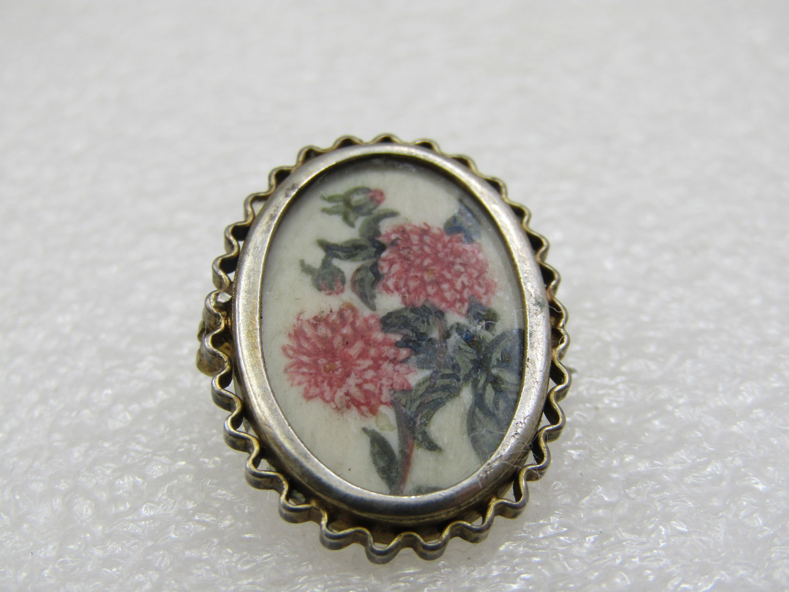 Vintage .800 SIlver Pink Dahlia Brooch, Signed - 4