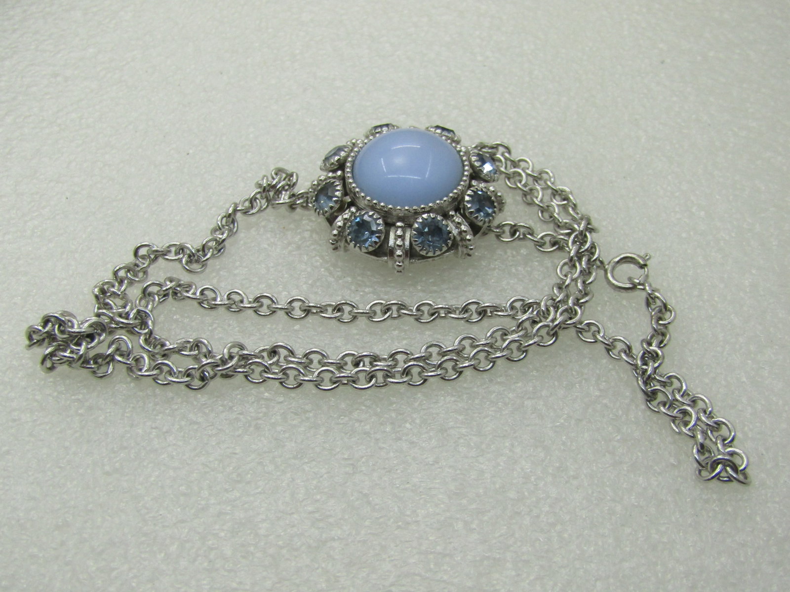 Blue Rhinestone & Glass Necklace, 24", Silver Tone - 5