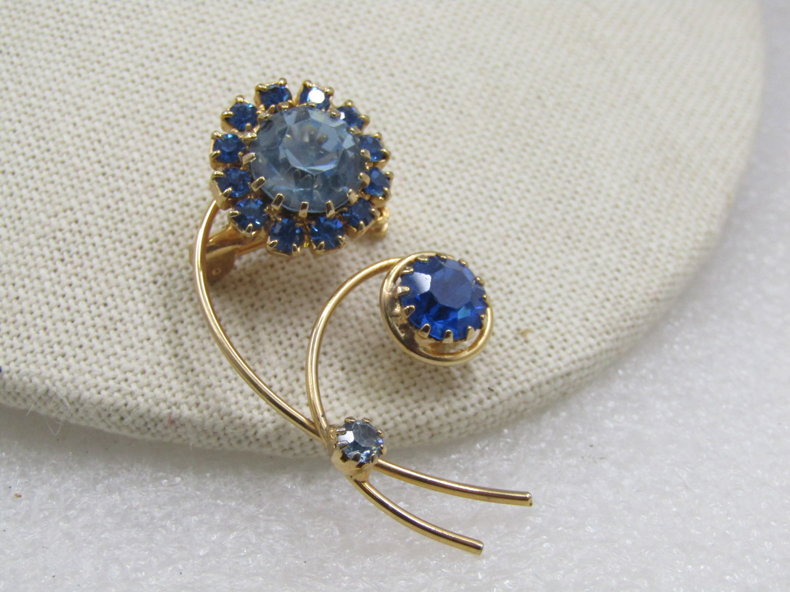 Vintage Blue Rhinestone Mod Floral Brooch, 1960's, 2" (1 of 7)