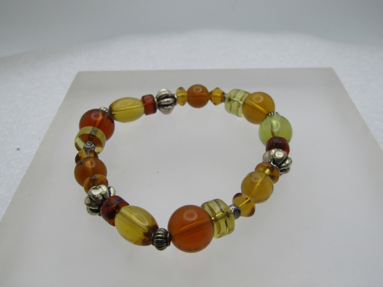Vintage Ambler Glass Beaded Bracelet, Stretch, 7.25" (1 of 4)