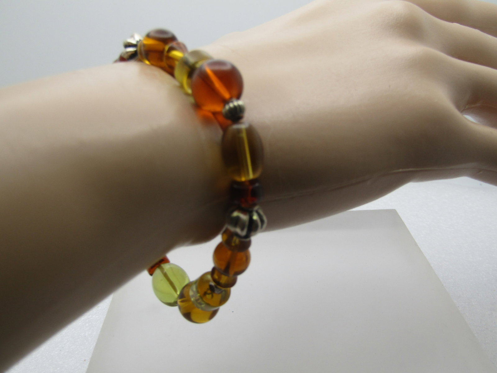 Vintage Ambler Glass Beaded Bracelet, Stretch, 7.25" - 4