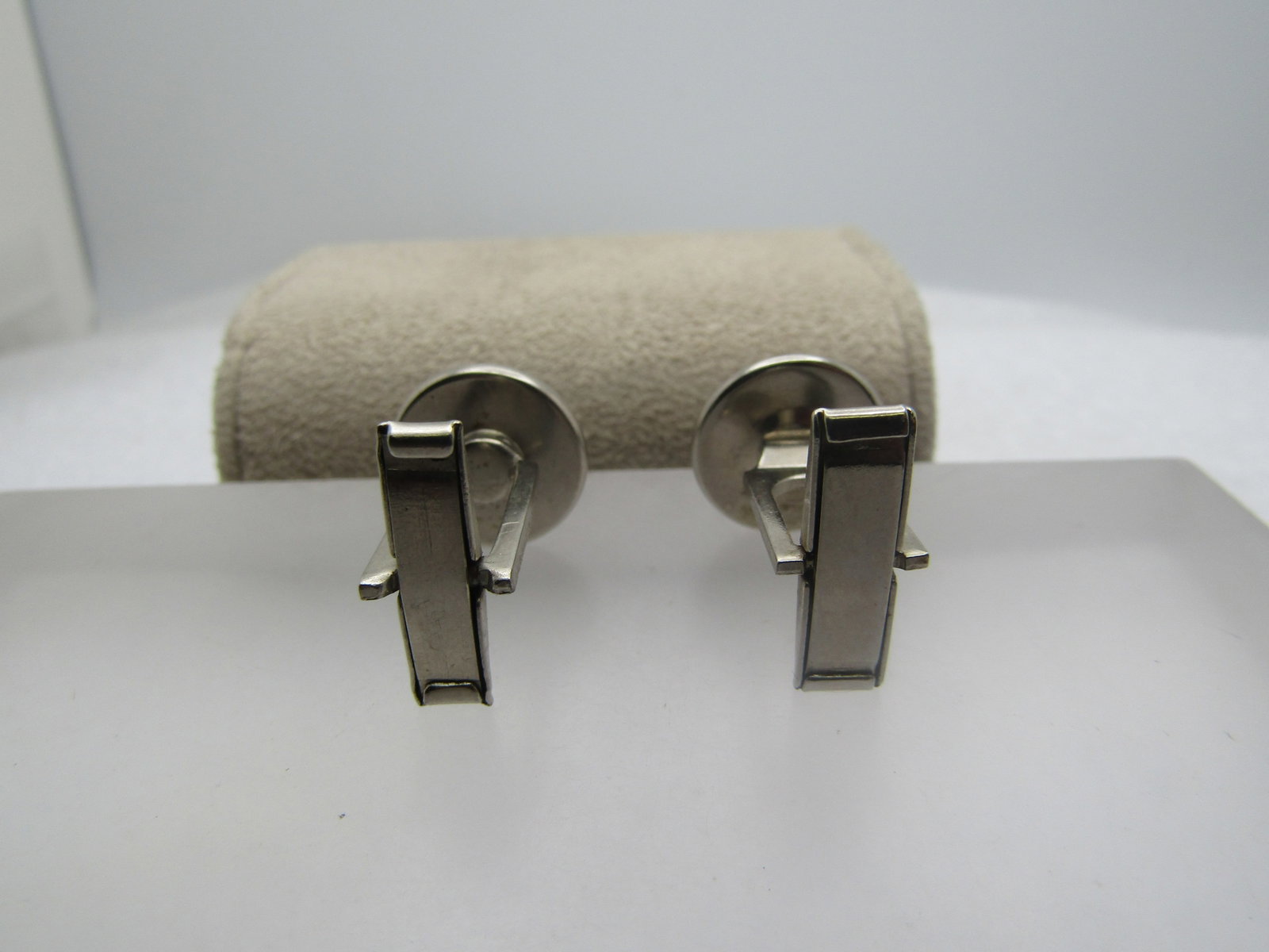 Vintage Black Glass Cufflinks, Bezel Set, 1960's - 4