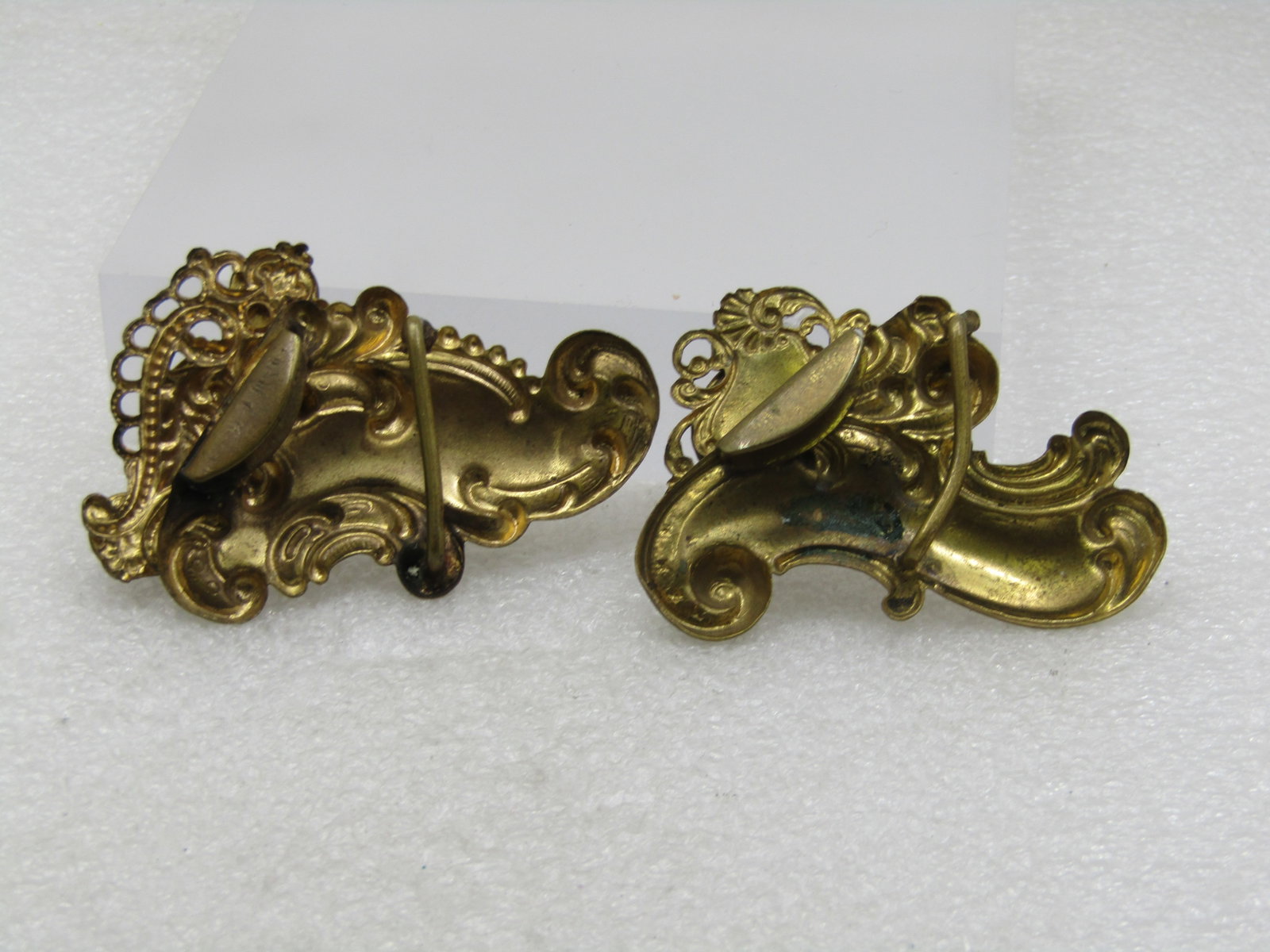 Victorian Buckle Pieces, Purple Glass & Brass, Scrolled, 1800's, 1" Belt - 4