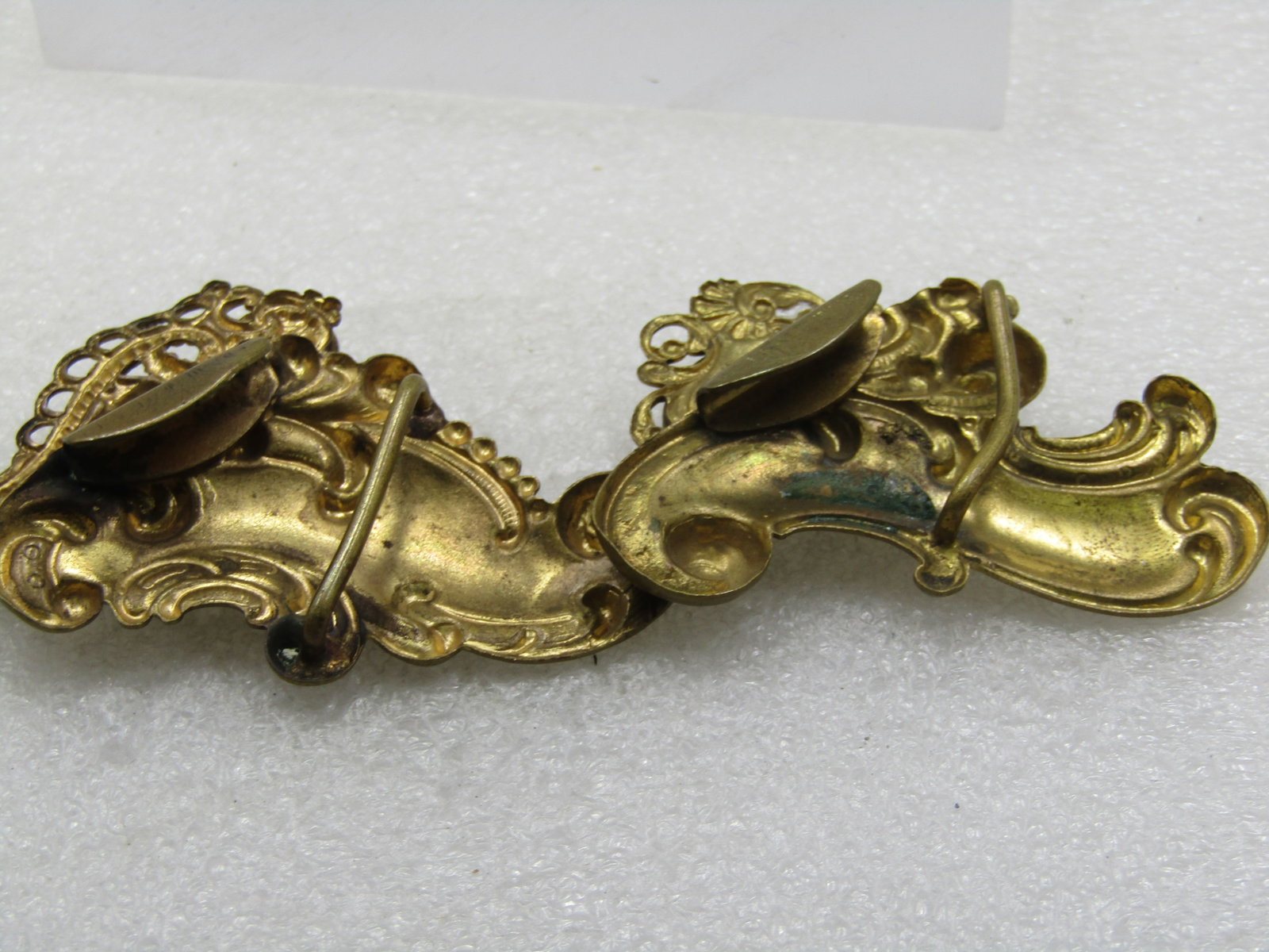 Victorian Buckle Pieces, Purple Glass & Brass, Scrolled, 1800's, 1" Belt - 5