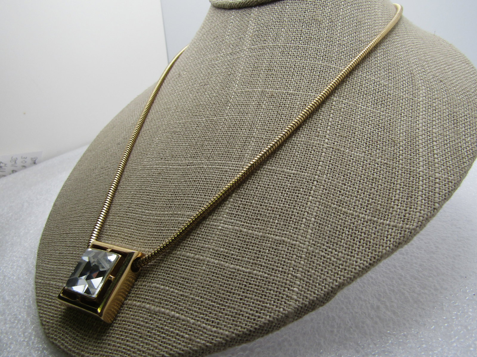 Vintage Avon Square Rhinestone Necklace, 18" Snake Chain, 1980's - 3