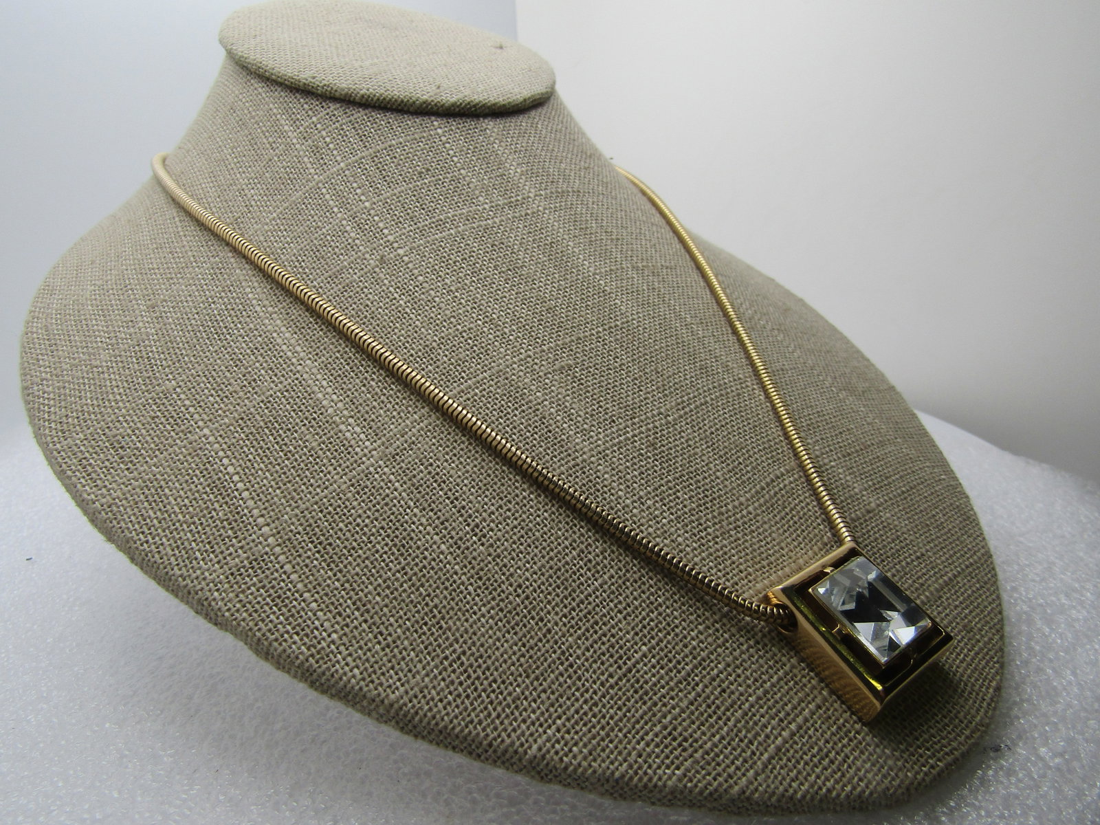 Vintage Avon Square Rhinestone Necklace, 18" Snake Chain, 1980's - 4