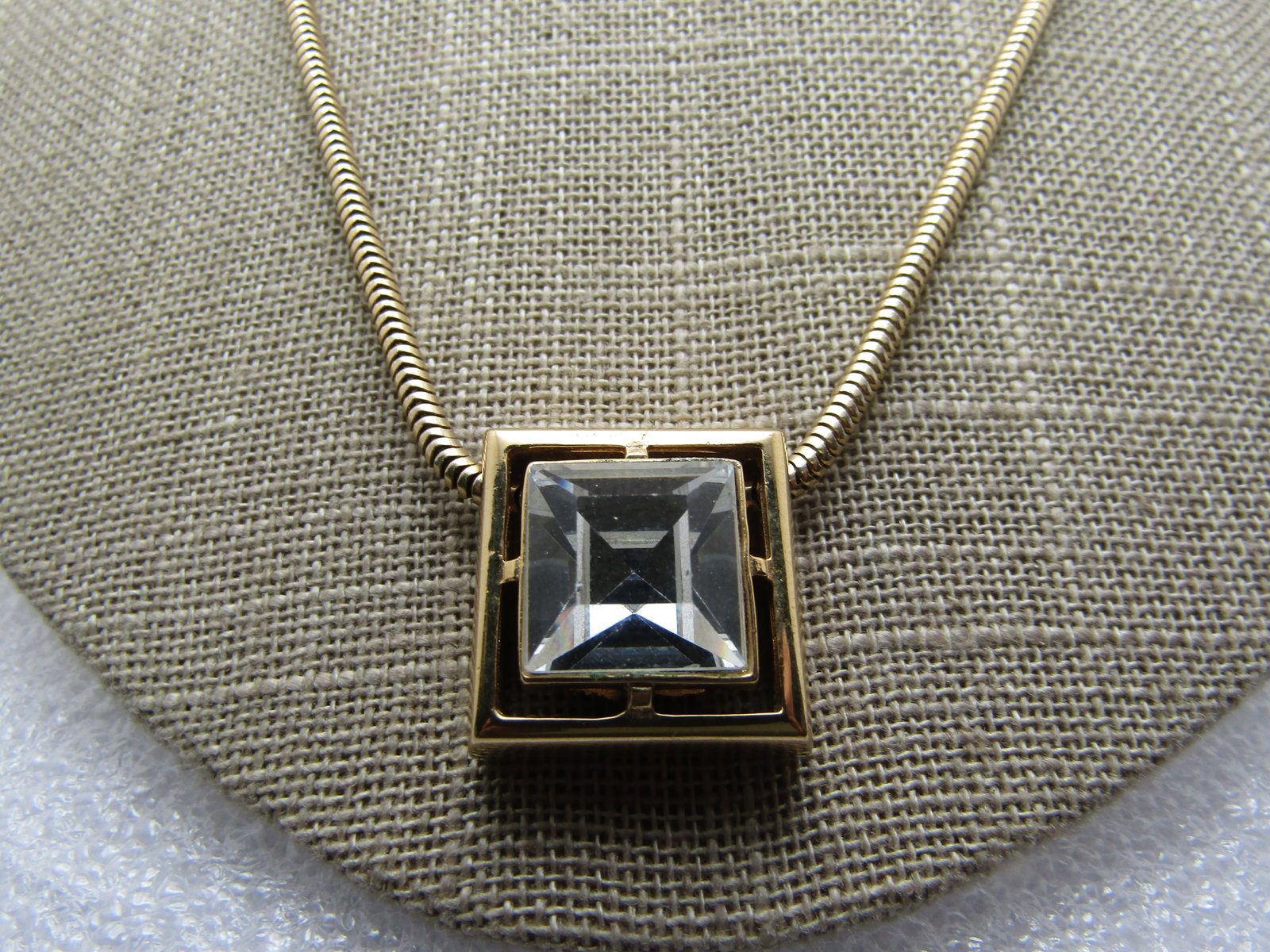 Vintage Avon Square Rhinestone Necklace, 18" Snake Chain, 1980's - 5