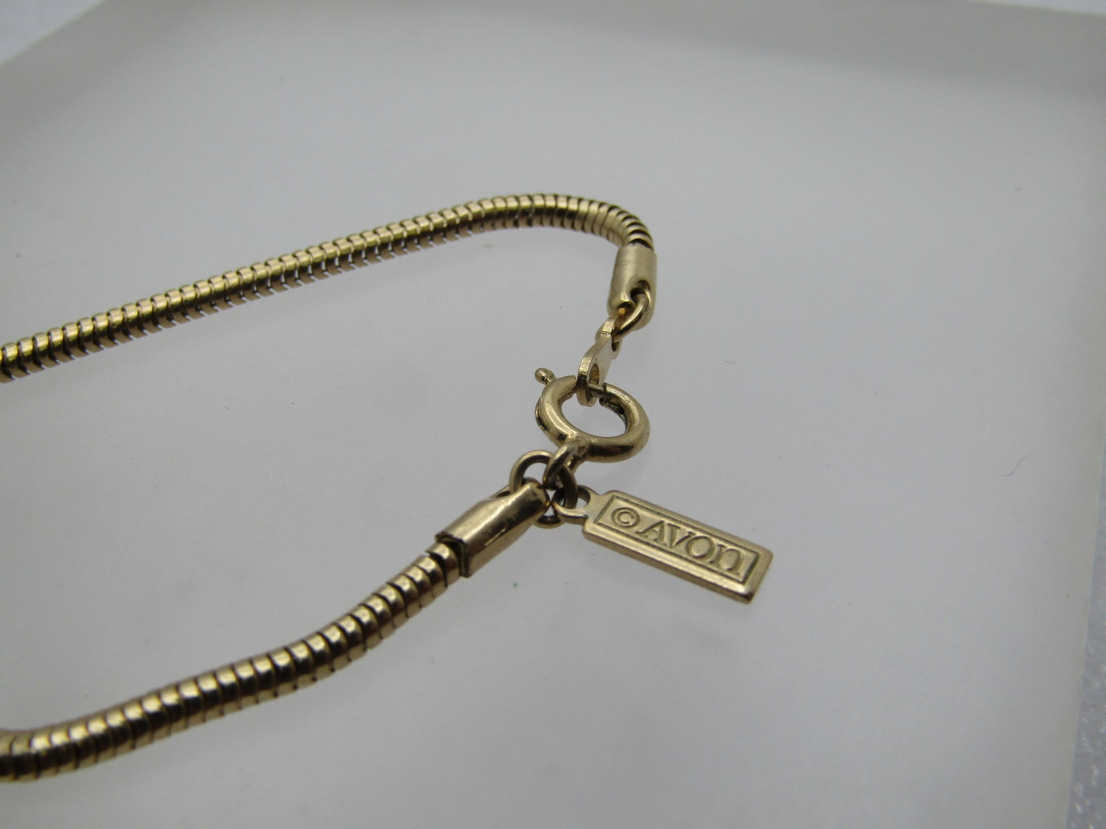 Vintage Avon Square Rhinestone Necklace, 18" Snake Chain, 1980's - 7
