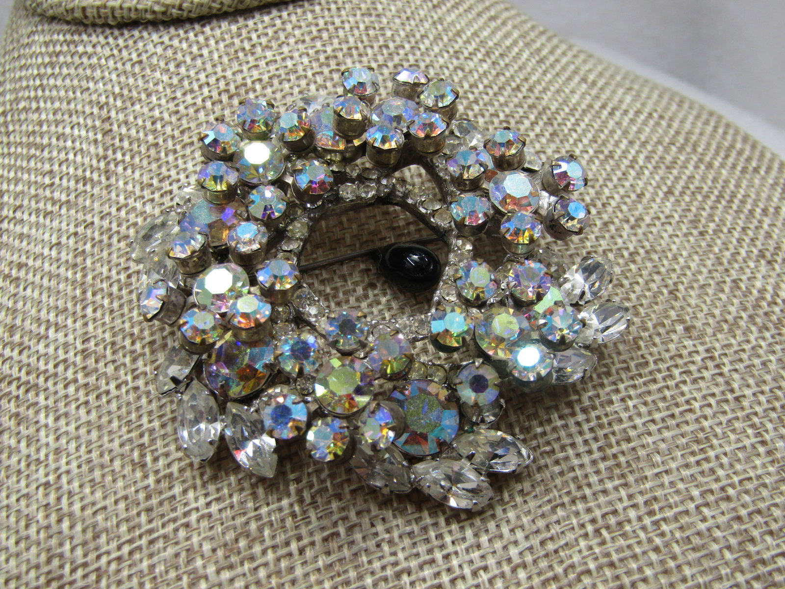 Vintage Rhinestone Tiered Statement Brooch, 2.5", 1940's - 2