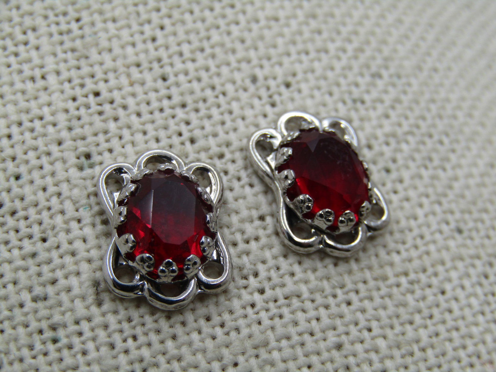 Vintage Sterling Red Stone Stud Earrings, 1980's-1990's - 2