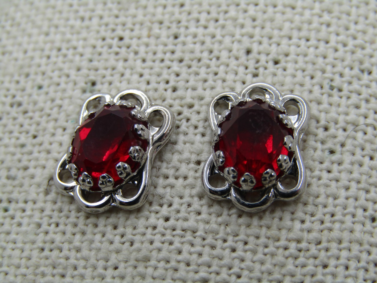 Vintage Sterling Red Stone Stud Earrings, 1980's-1990's - 3