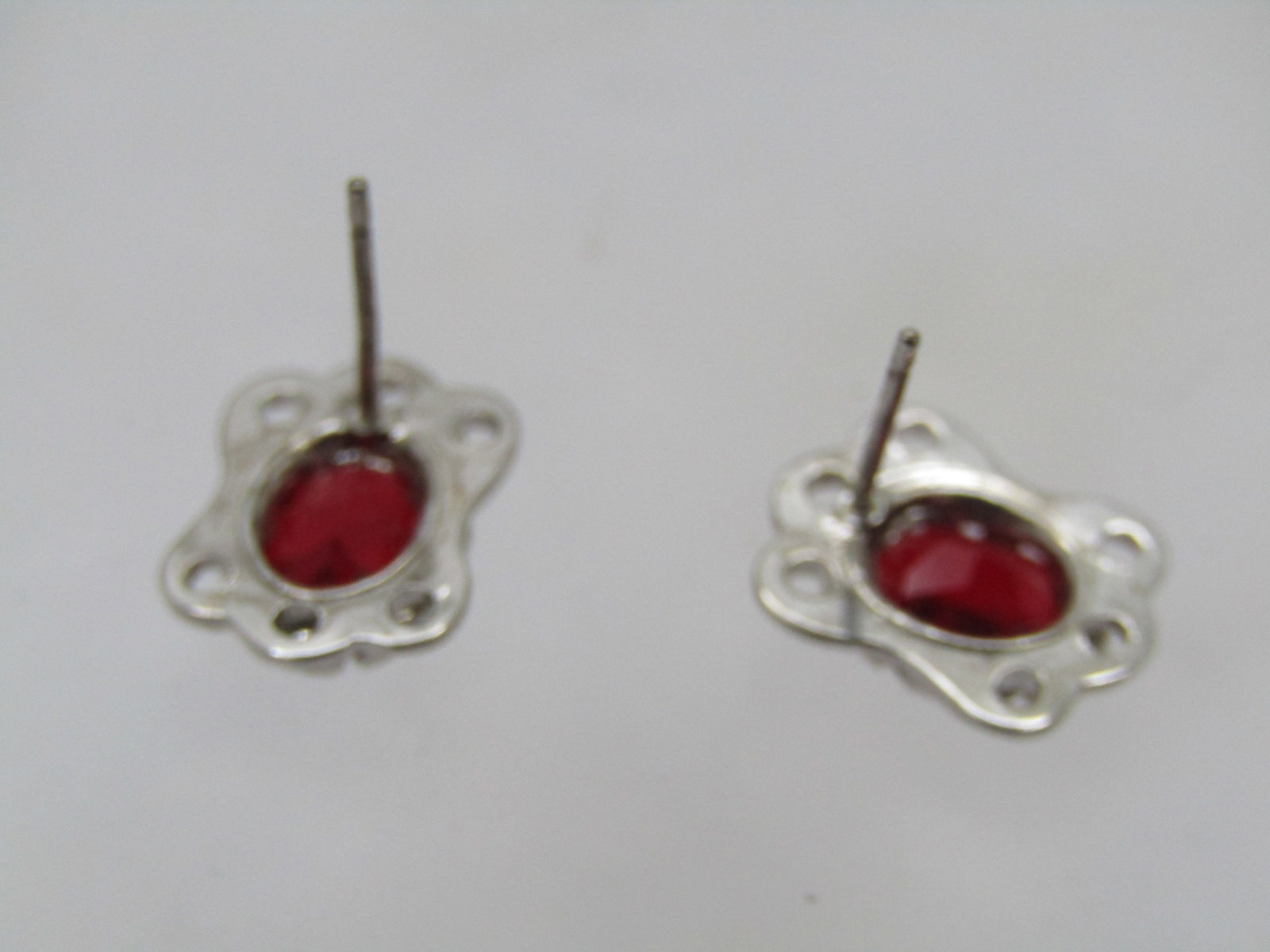 Vintage Sterling Red Stone Stud Earrings, 1980's-1990's - 5