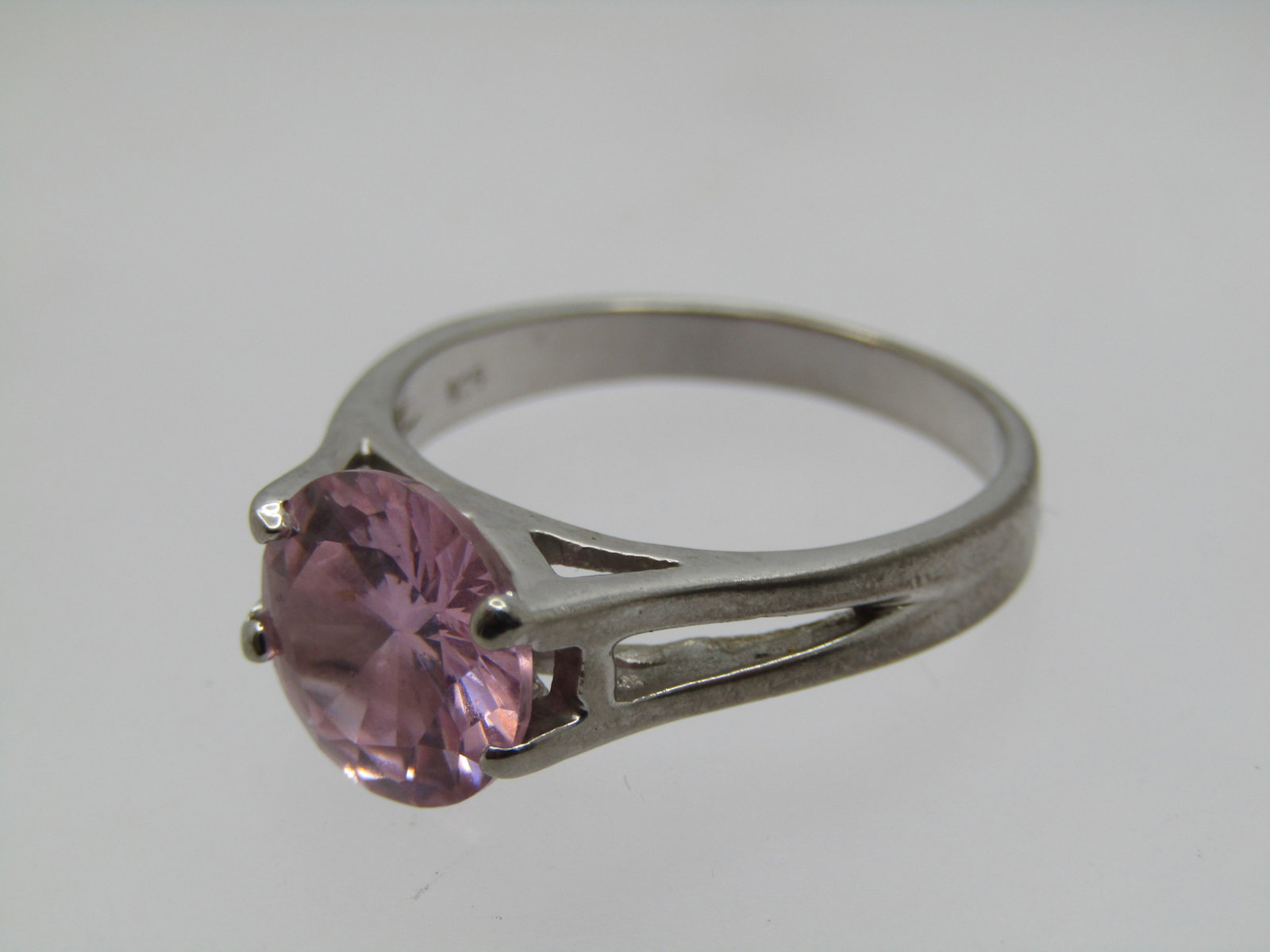 Silver Plated Pink Stone Ring, Sz. 9.5. - 4